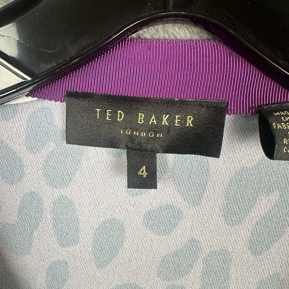 Ted Baker London Bomber Jacket Womens Size 4 Purple Magnolia Flower Animal Print - Picture 8 of 15
